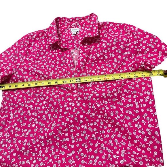 J CREW Printed Pink Fuchsia Ivory Poplin Popover Too Size L - Picture 7 of 9